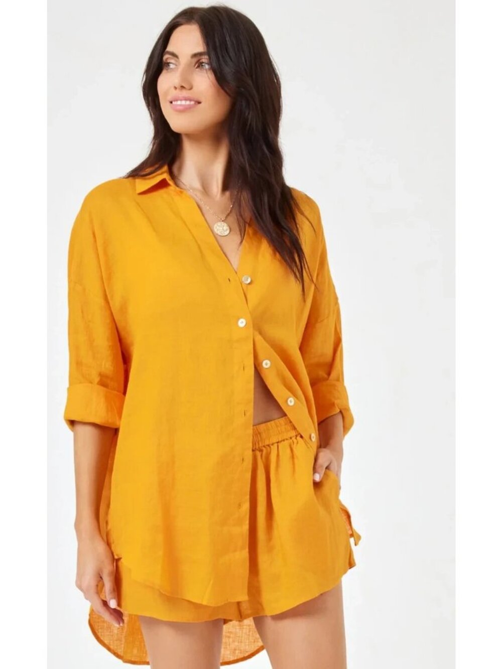 L*Space Women Size M/L Oversize Rio Button Front Linen Cover Up Shirt Tunic NEW - Picture 1 of 2